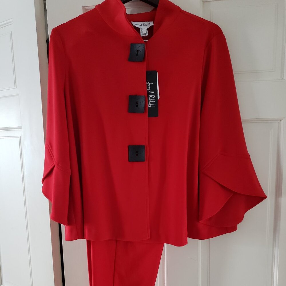 Fantastic Red Joseph Ribkoff Pantsuit with Tulip Sleeves